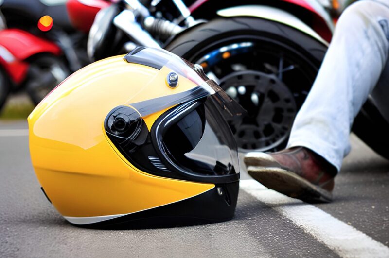 motorcycle helmet on ground.